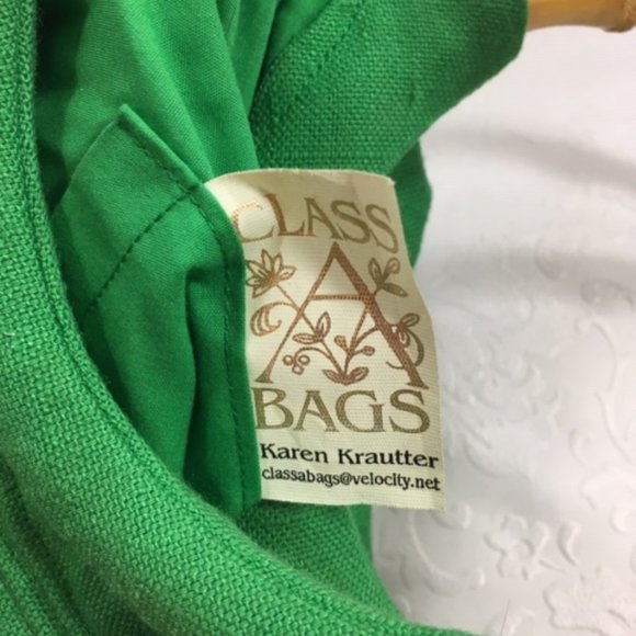 Class Bags By Karen Krautter Green Cotton Floral Wooden Handle Hand Bag - Picture 6 of 10